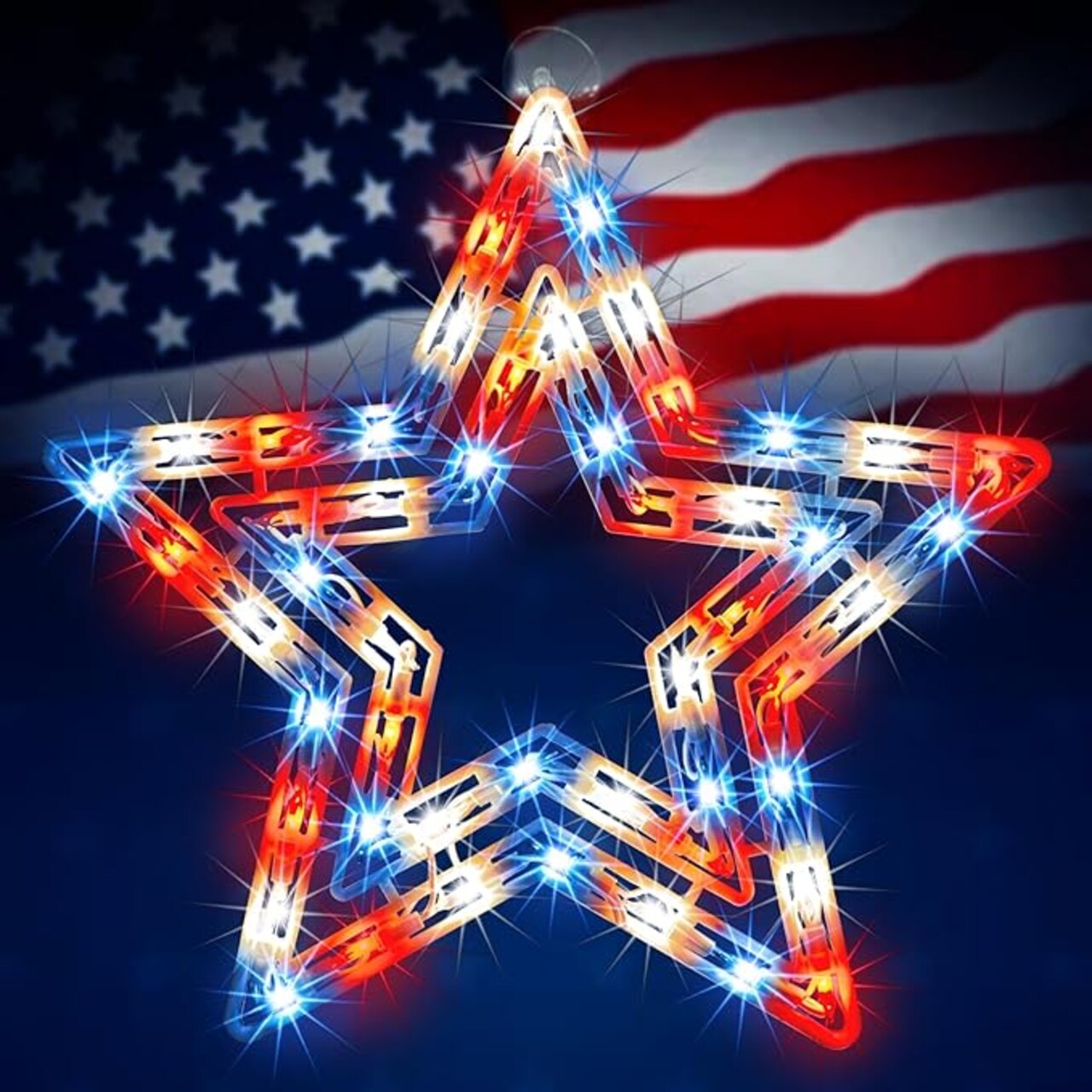 14" Lighted Red, White and Blue Patriotic Star Window Silhouette Decoration for Indoor & Outdoor Celebrations